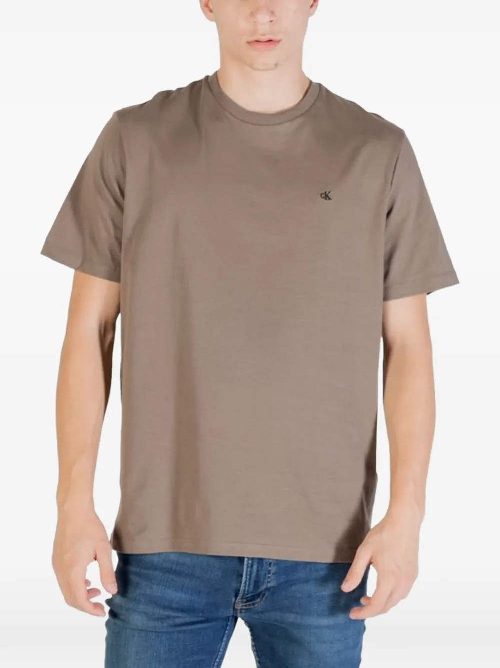 Calvin Klein Jeans logo-embroidered cotton T-shirt - Braun