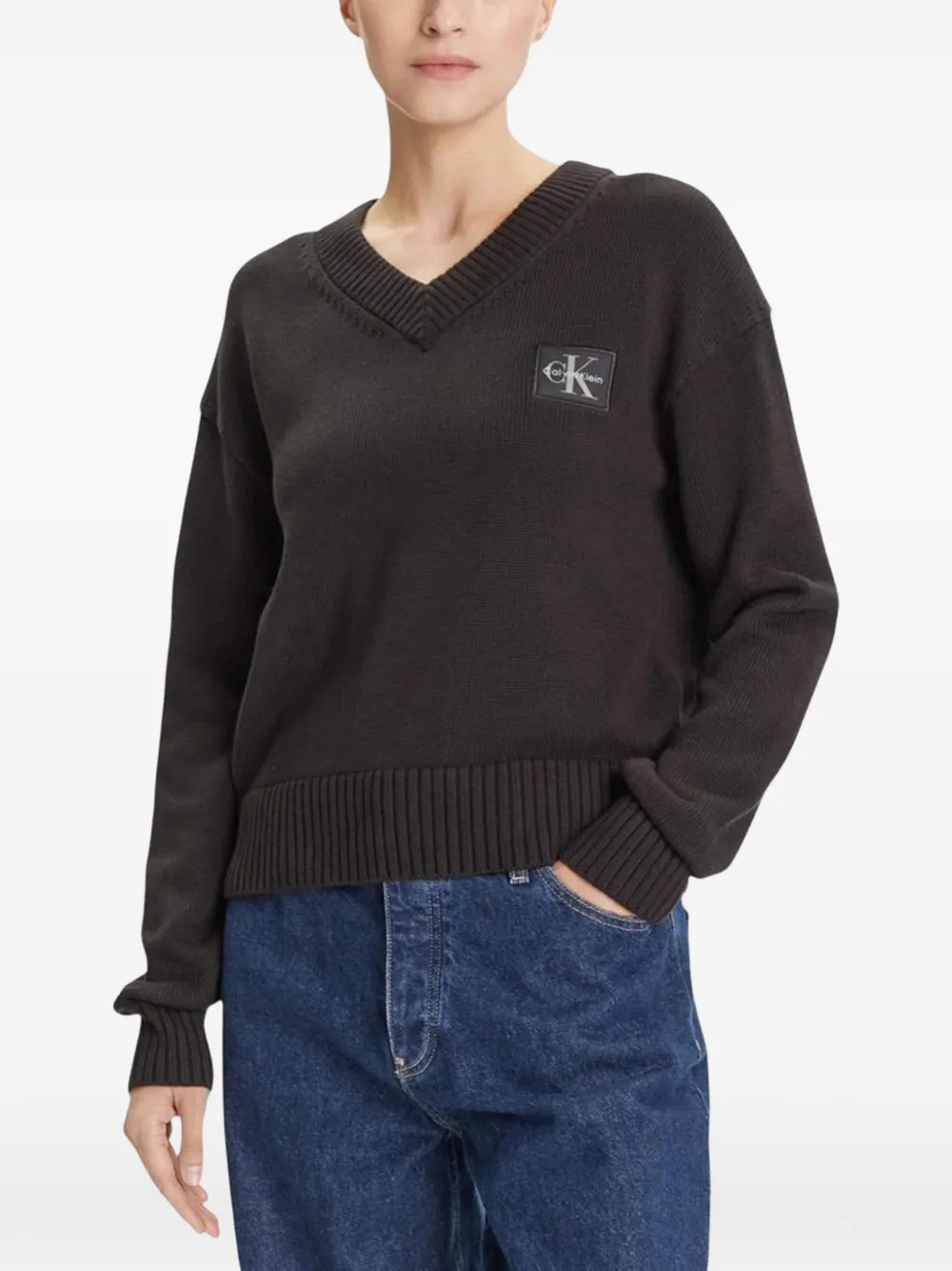 Calvin Klein Jeans logo-patch V-neck sweater - Schwarz