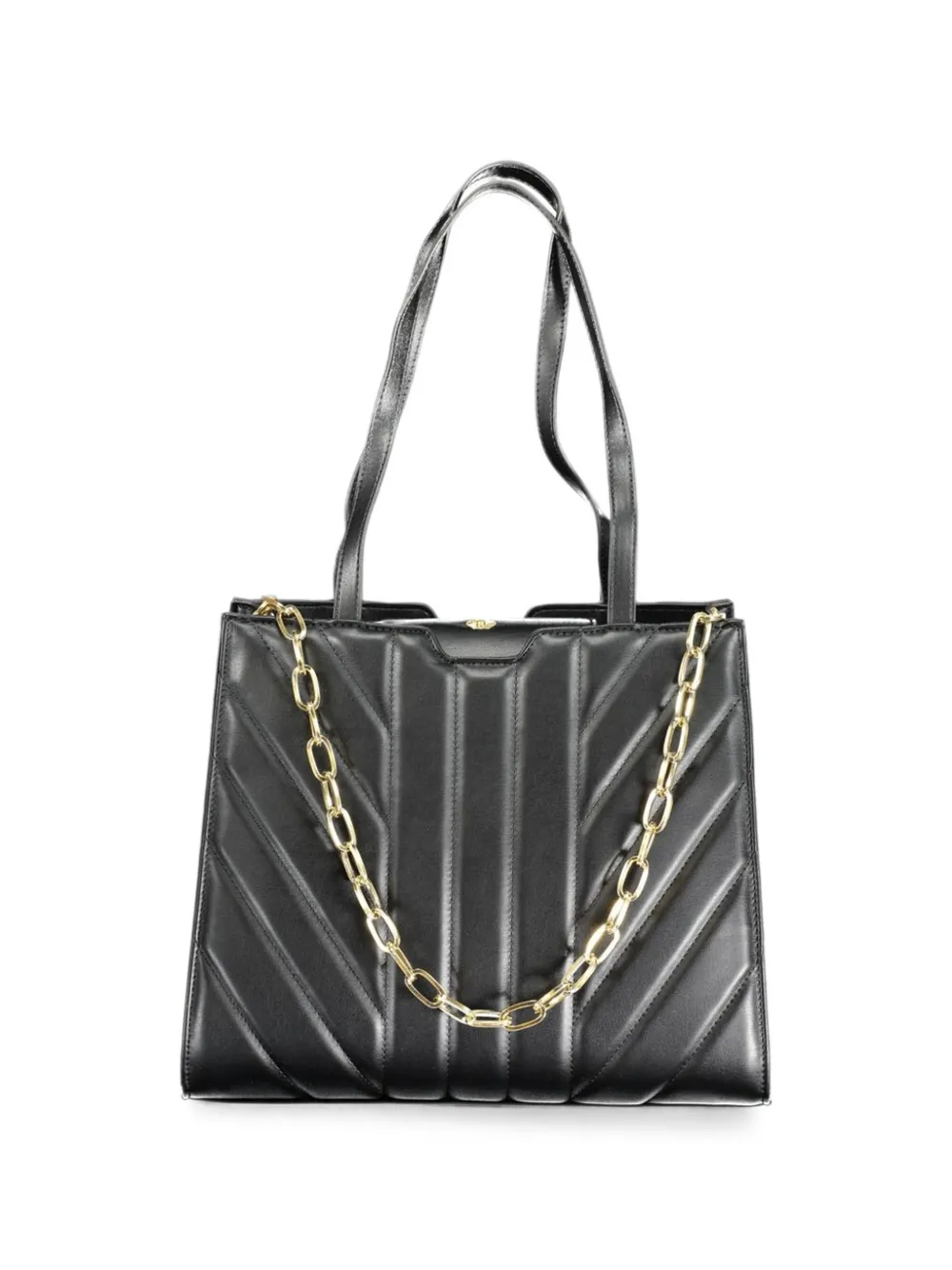 MARIO VALENTINO Gevoerde shopper met chevron streep Zwart
