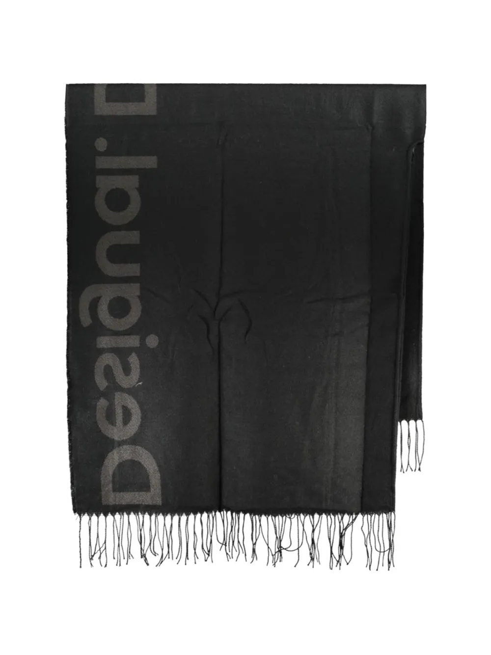 Desigual logo-print fringed scarf - Nero
