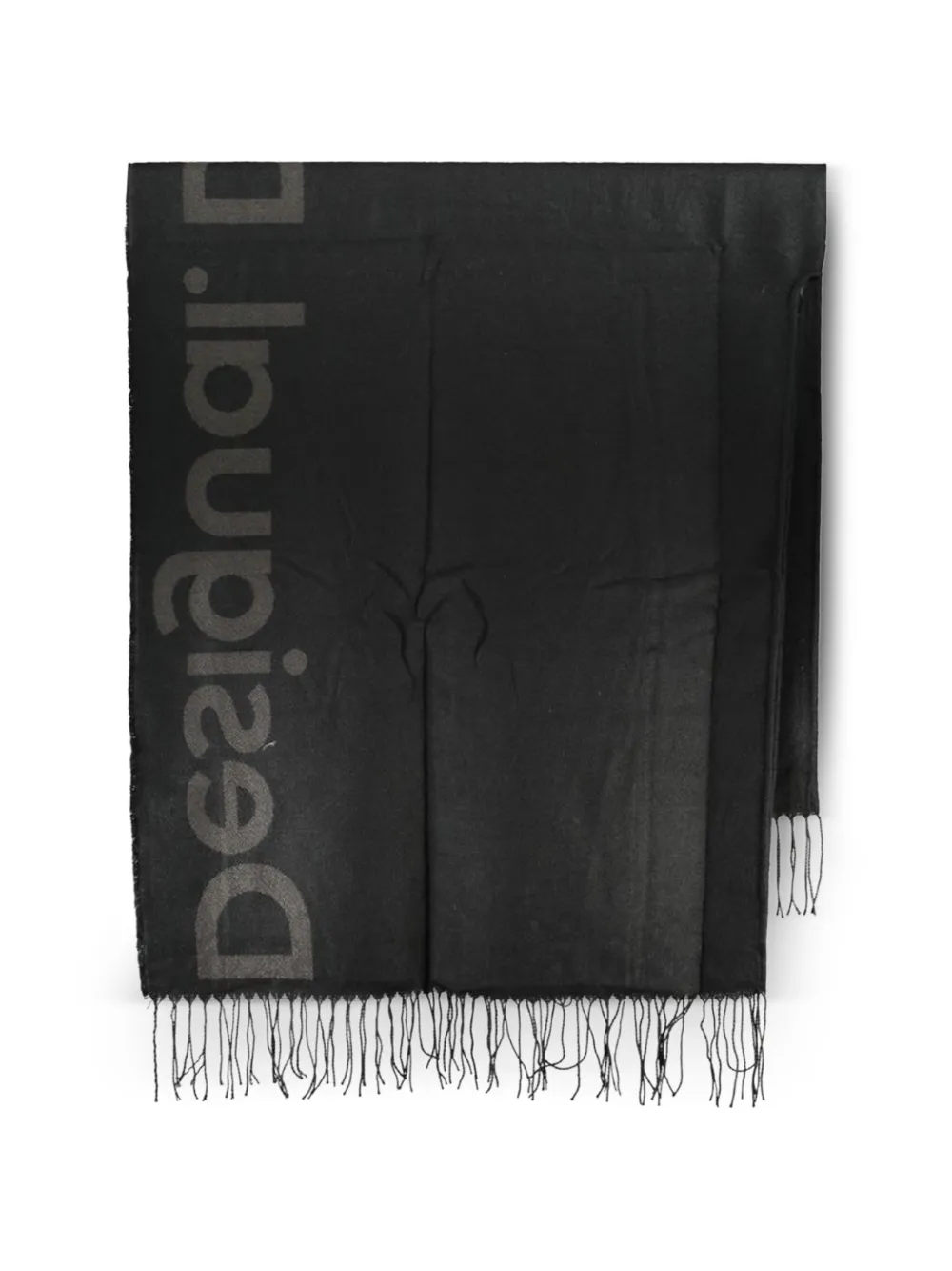 Desigual logo-print fringed scarf - Nero