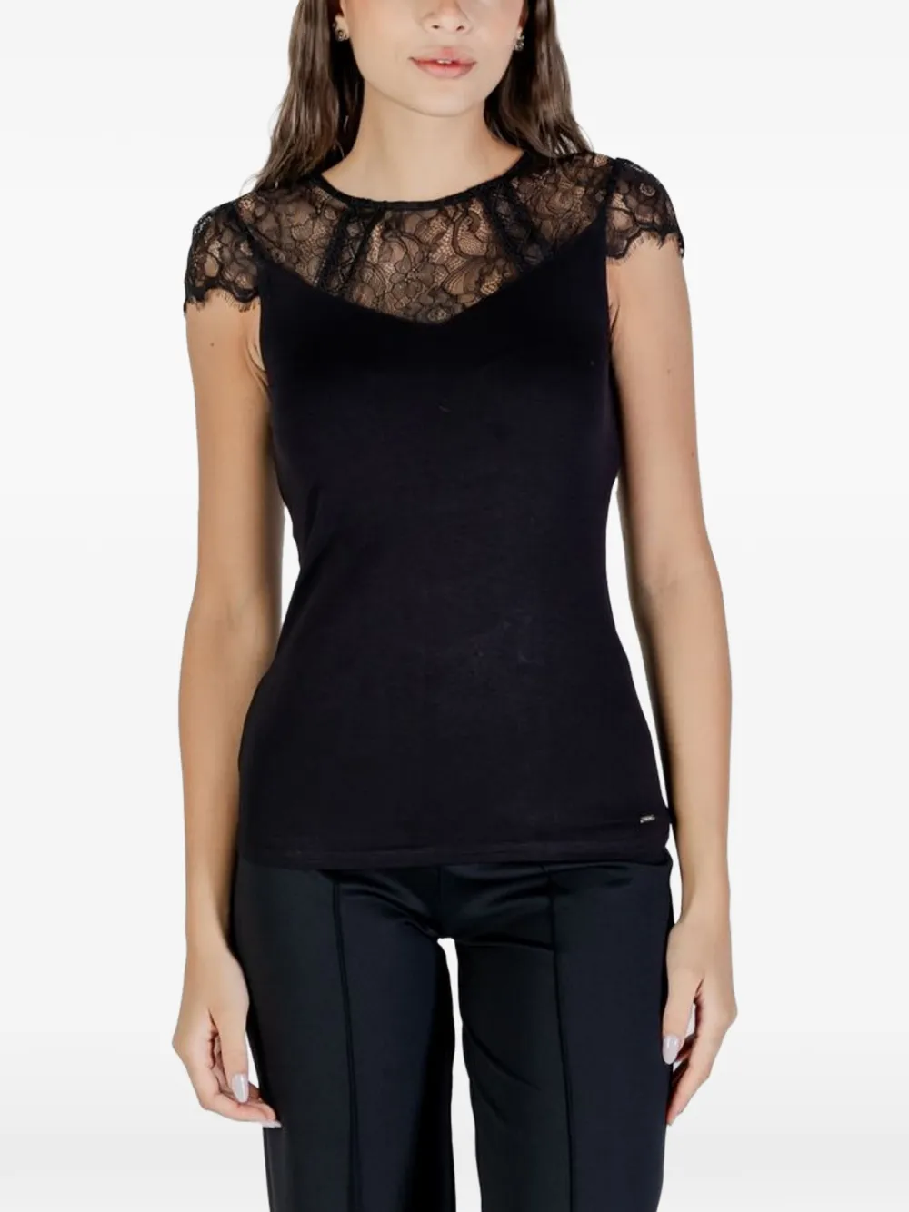 Morgan Giulia lace-trim cap-sleeve blouse - Nero