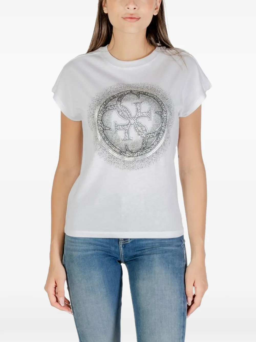 GUESS USA rhinestone-embellished T-shirt - Bianco