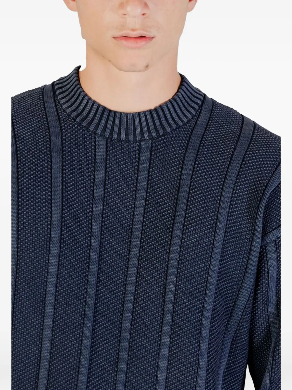 BOSS Gebreide trui met verticale streep en textuur Blauw
