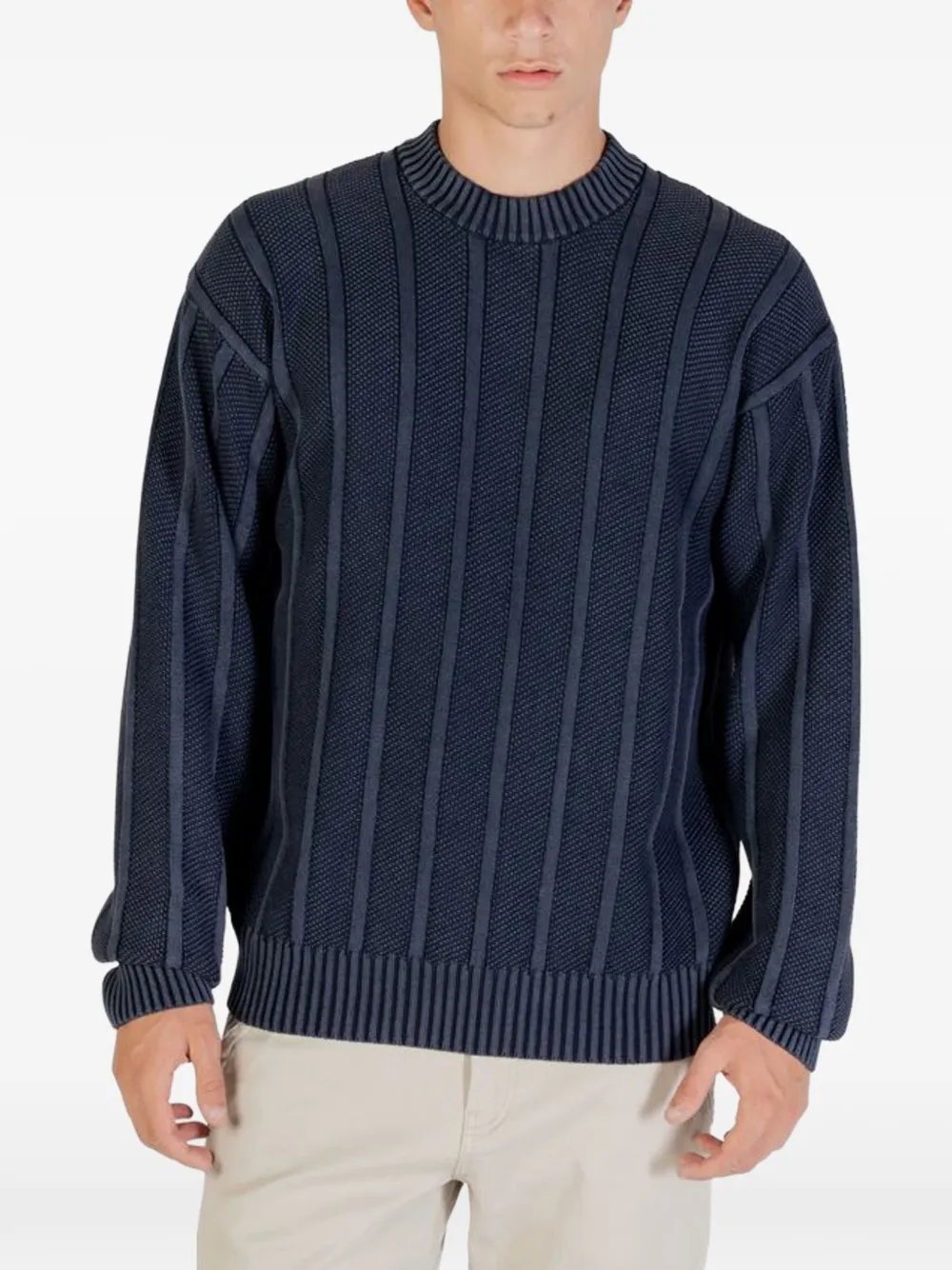 BOSS vertical-stripe textured-knit sweater - Blau