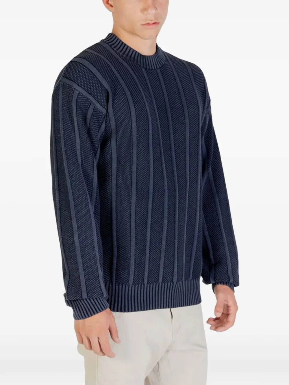 BOSS Gebreide trui met verticale streep en textuur Blauw