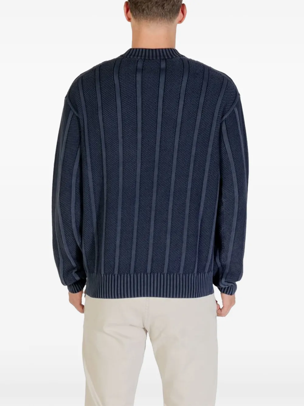 BOSS Gebreide trui met verticale streep en textuur Blauw