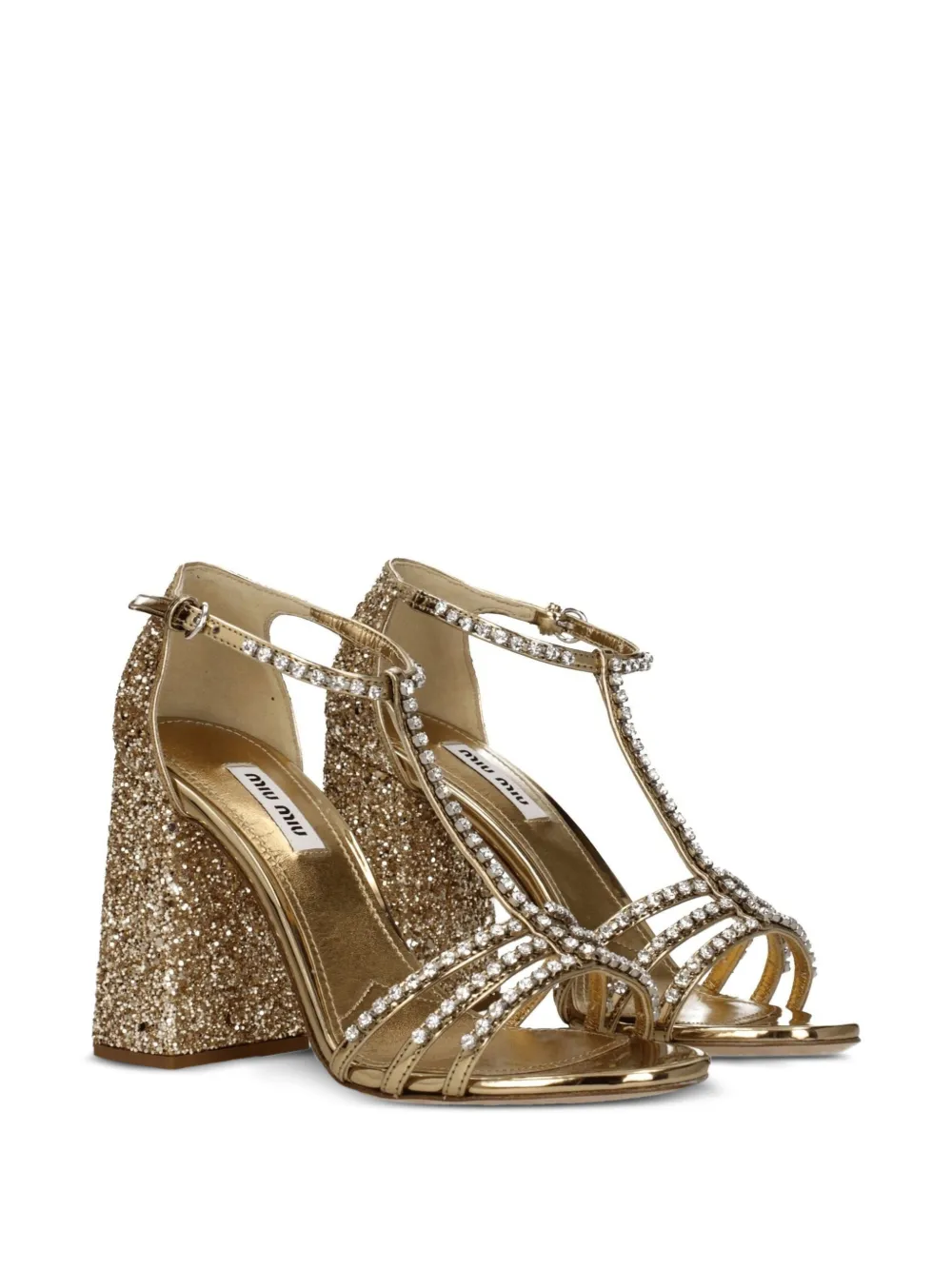 Miu crystal-embellished glitter sandals Goud