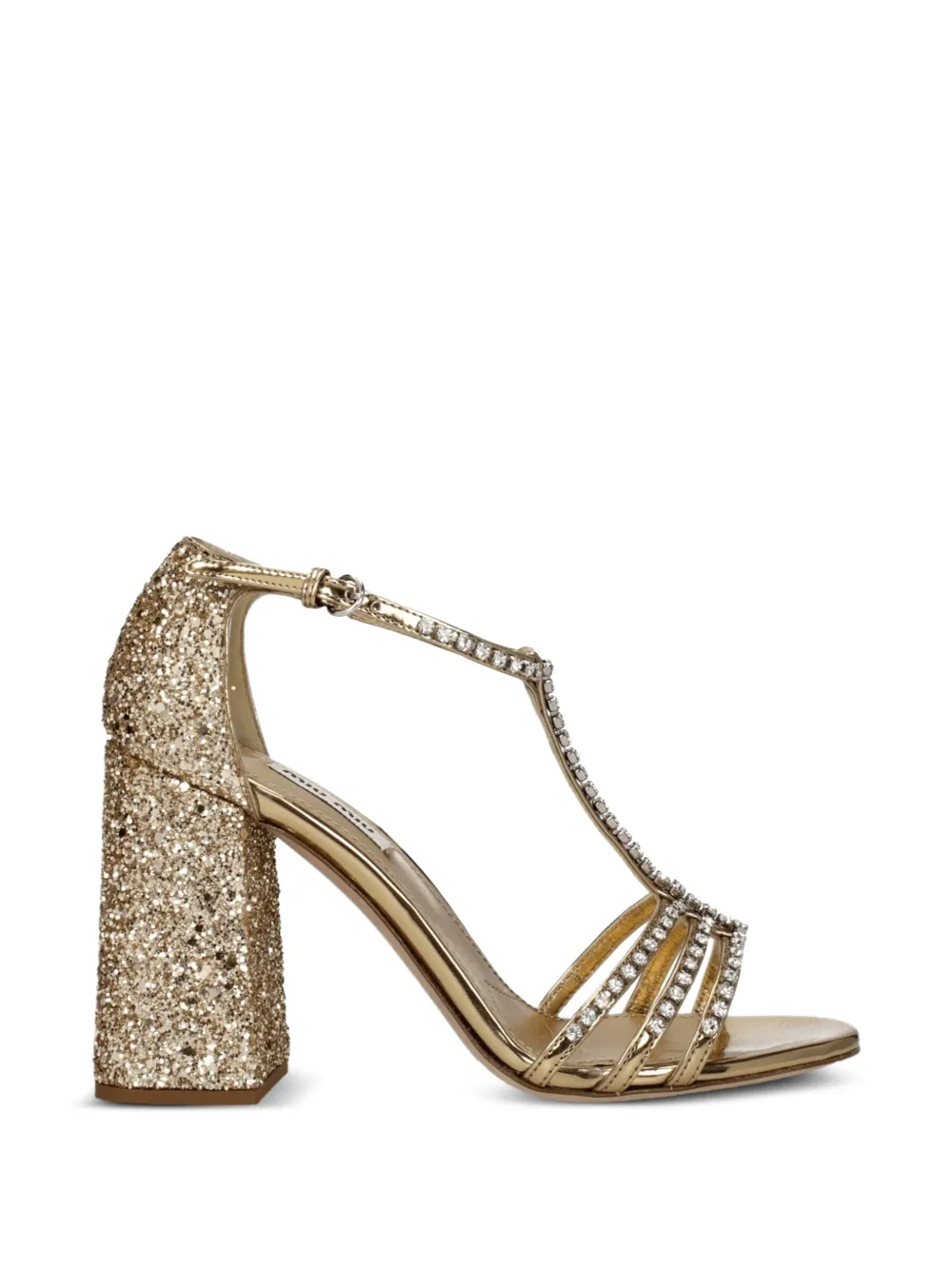 Miu crystal-embellished glitter sandals Goud