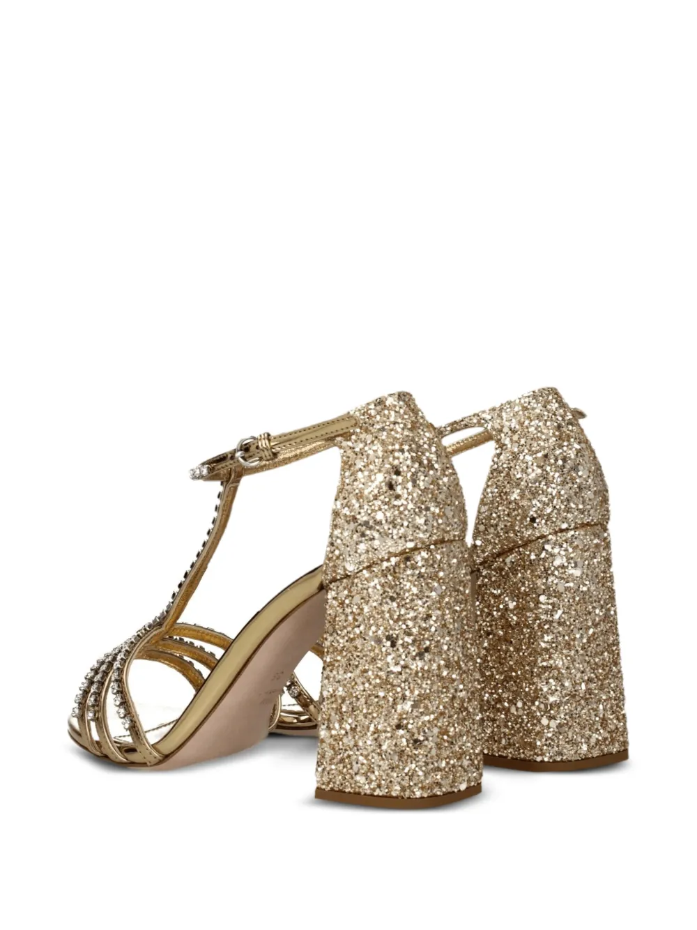 Miu crystal-embellished glitter sandals Goud