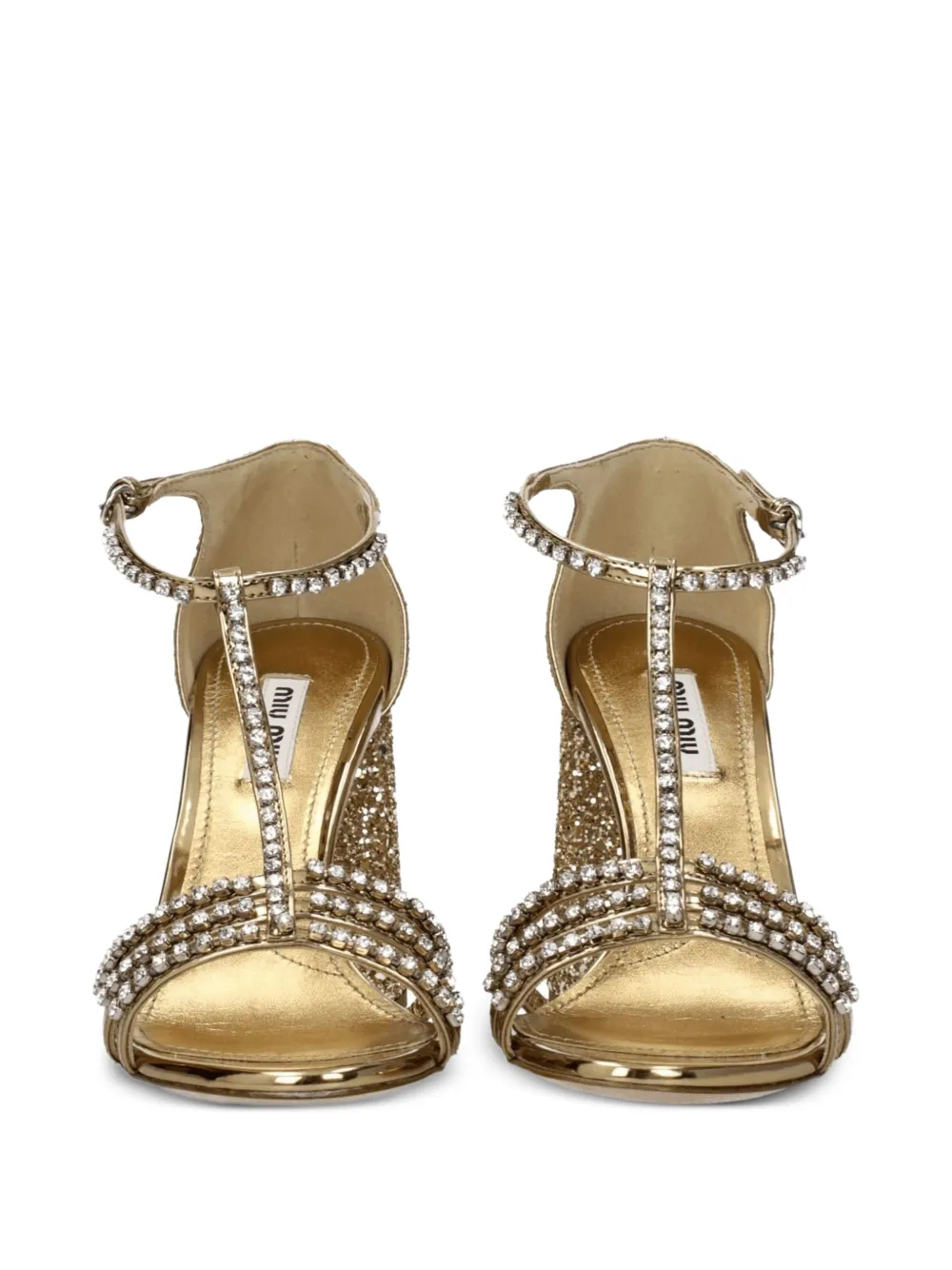 Miu crystal-embellished glitter sandals Goud