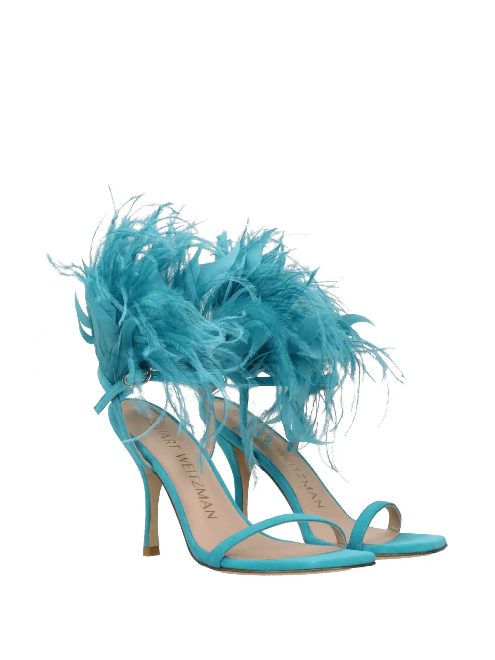 Stuart Weitzman Plume 100 suède sandalen met veren Blauw