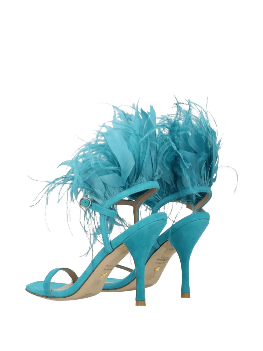 Stuart Weitzman Plume 100 suède sandalen met veren Blauw
