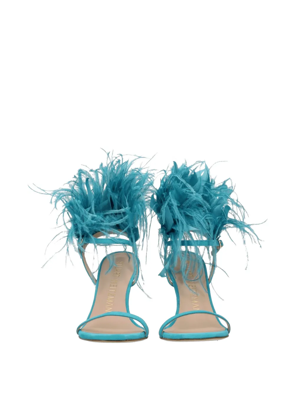 Stuart Weitzman Plume 100 suède sandalen met veren Blauw
