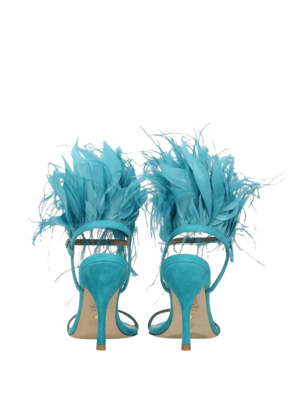 Stuart Weitzman Plume 100 suède sandalen met veren Blauw