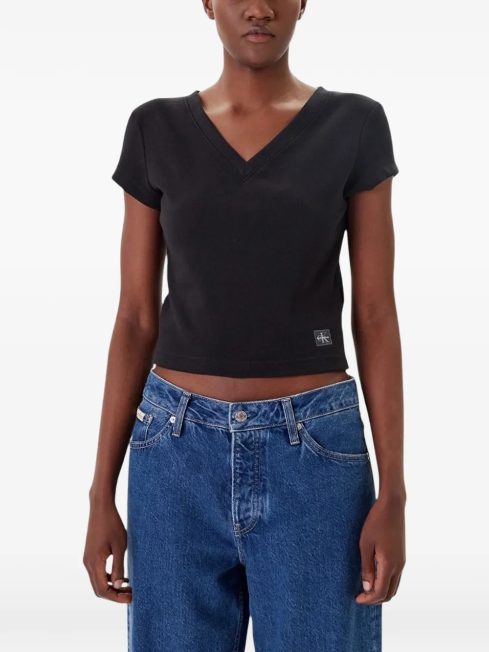 Calvin Klein Jeans logo-patch ribbed T-shirt - Nero