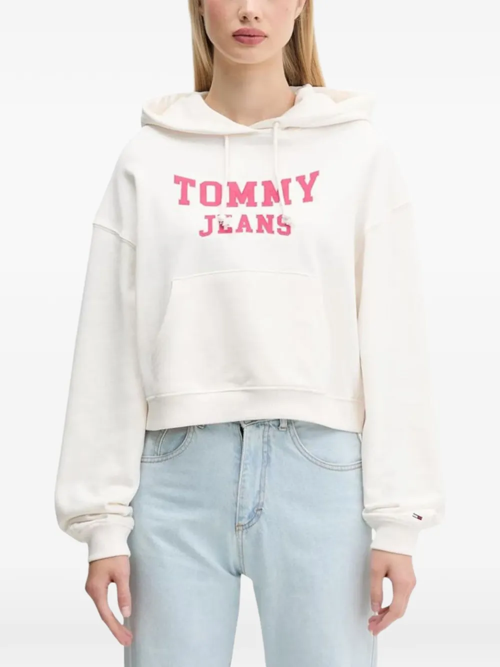 Tommy Jeans logo-appliqué cropped hoodie - Toni neutri