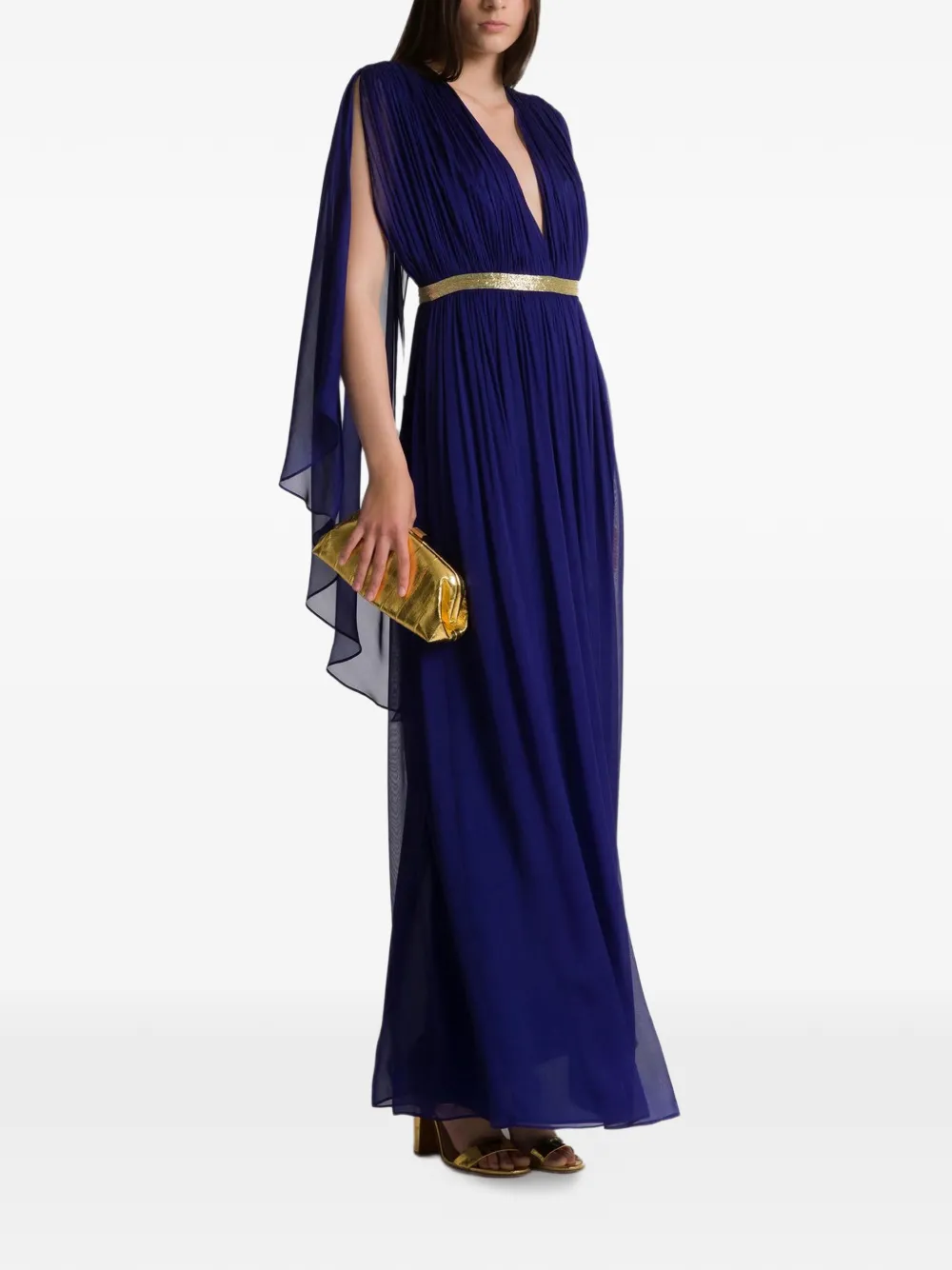 Alberta Ferretti Geplooide avondjurk met capemouwen Blauw