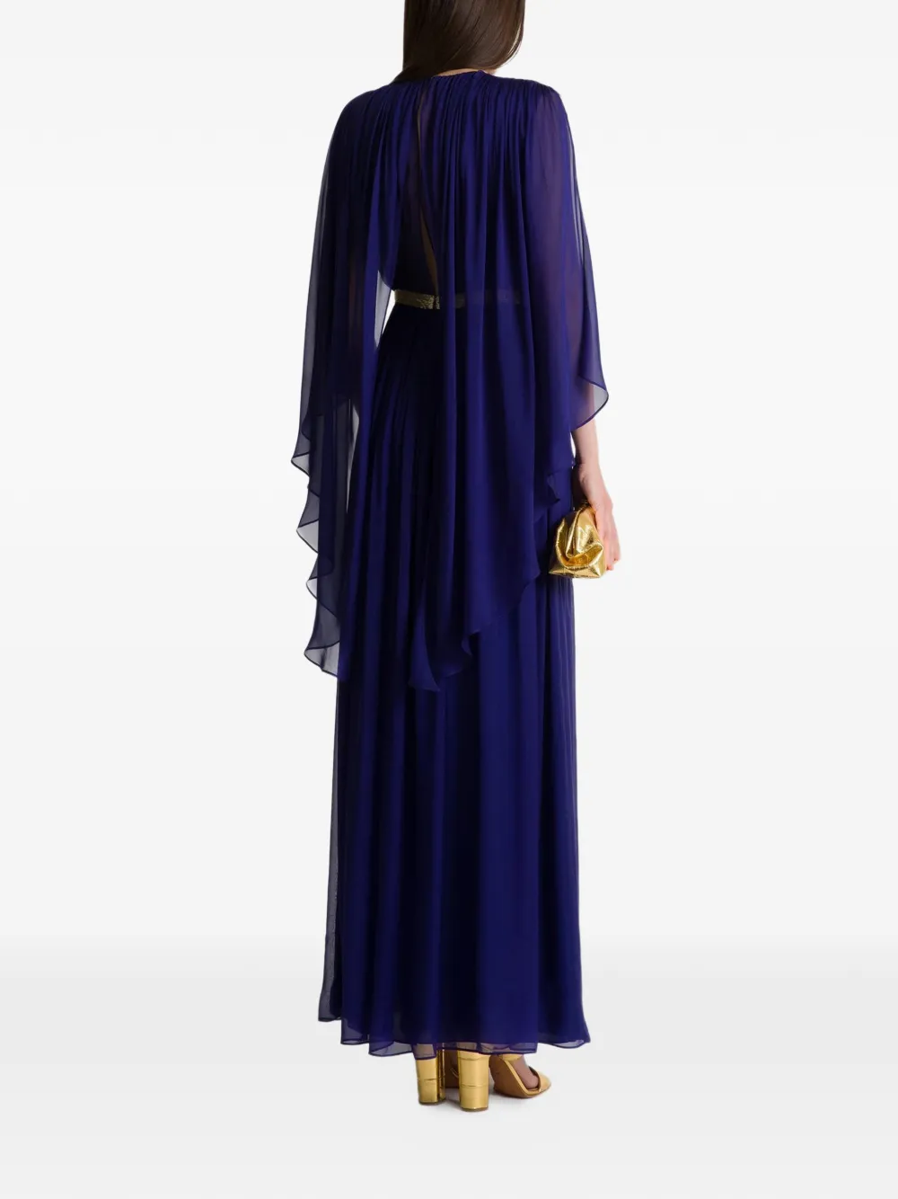 Alberta Ferretti Geplooide avondjurk met capemouwen Blauw