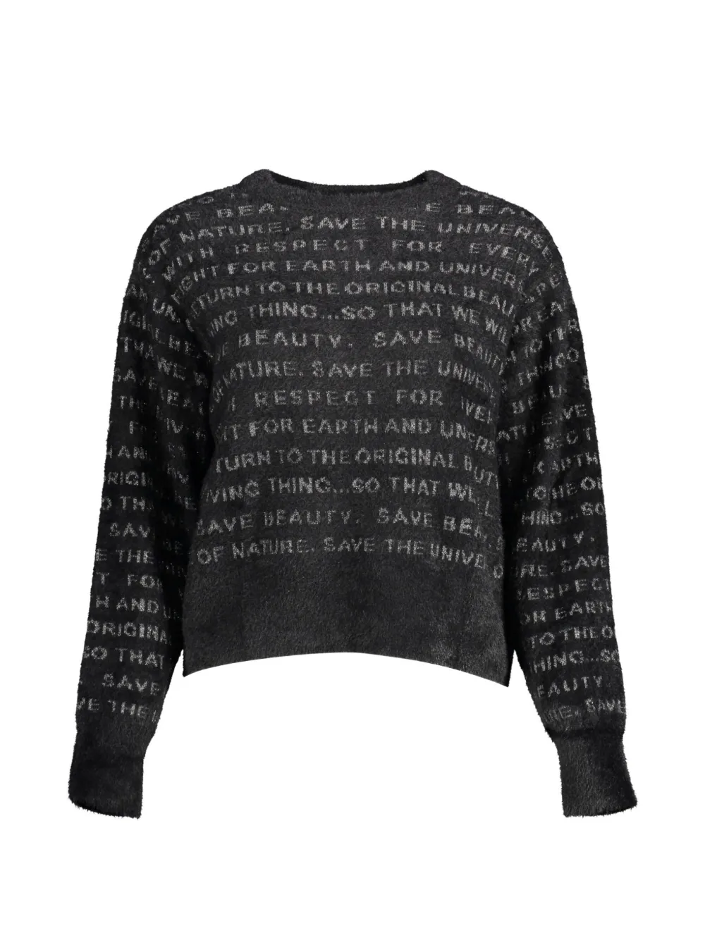 Desigual text-print fuzzy-knit sweater - Nero