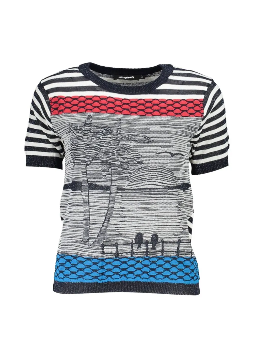 Desigual Striped Patterned-intarsia Sweater In Black