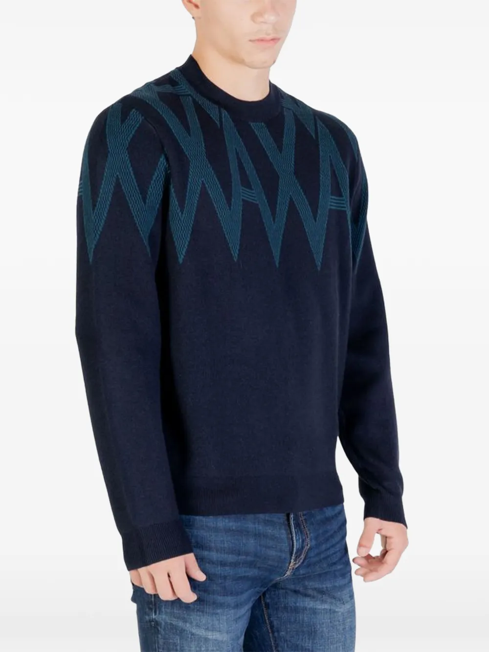 Armani Exchange logo-intarsia sweater Zwart