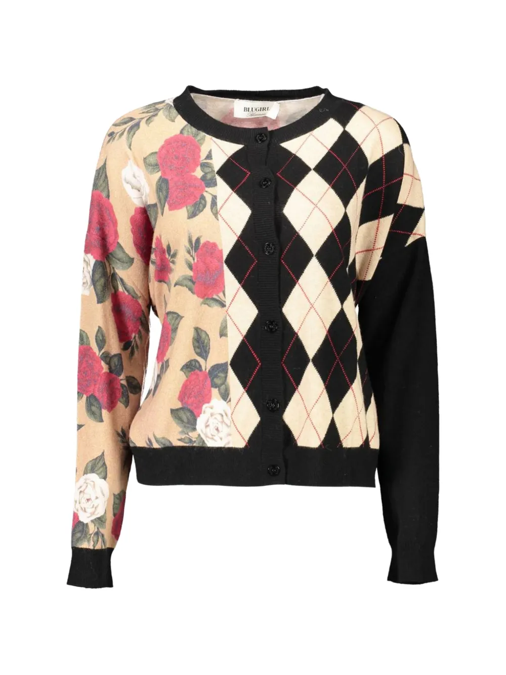 Blugirl floral-print argyle-panel cardigan - Nude