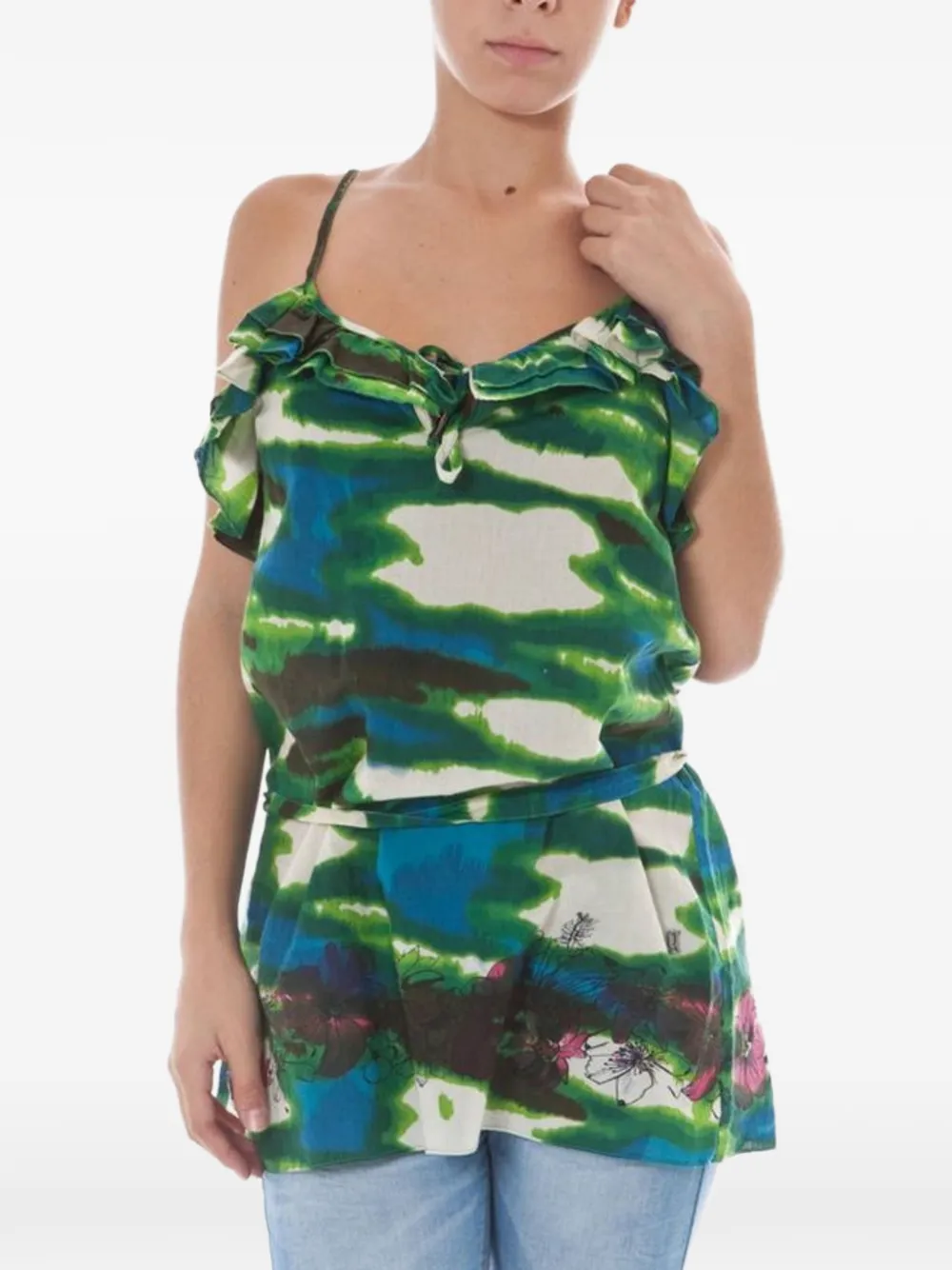 John Galliano tie-dye ruffled blouse - Verde