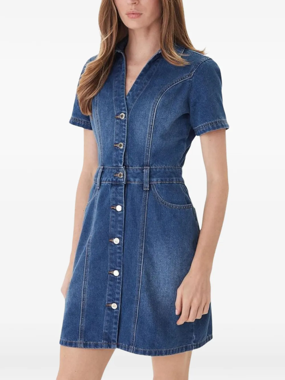 Morgan button-fastening short-sleeve mini dress - Blu