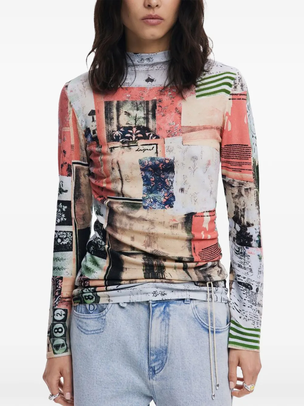 Desigual patchwork-print mock-neck top · M