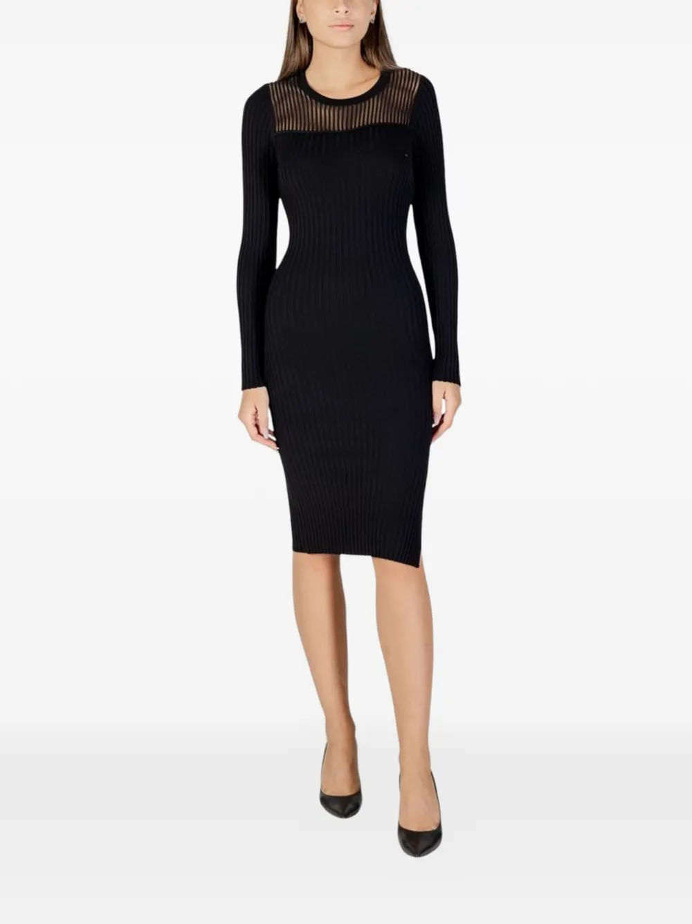 Morgan Ribbed-knit Midi Dress In Black