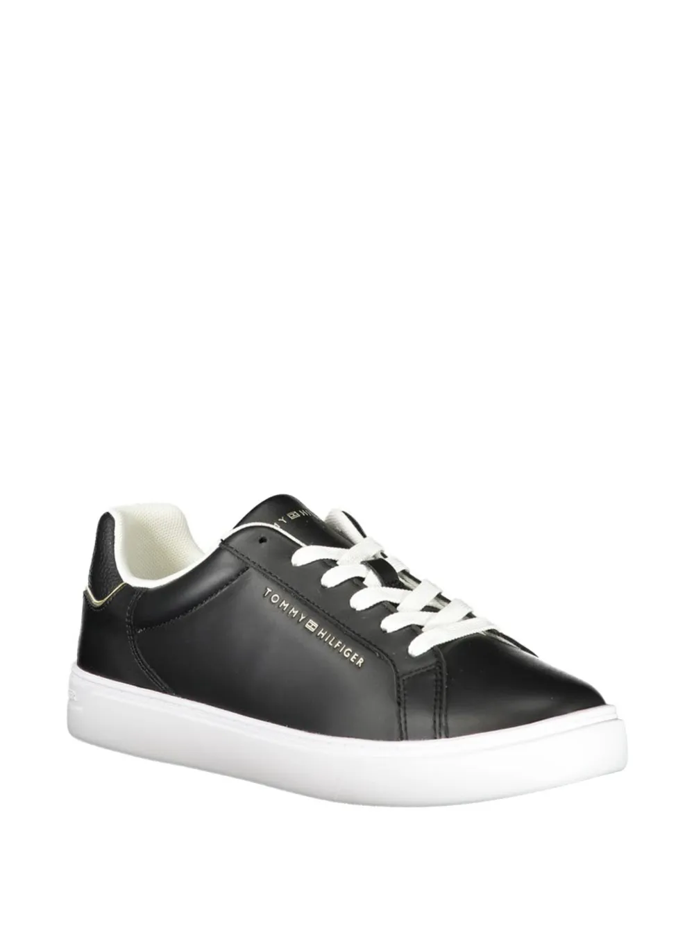 Tommy Hilfiger logo-print leather sneakers Zwart