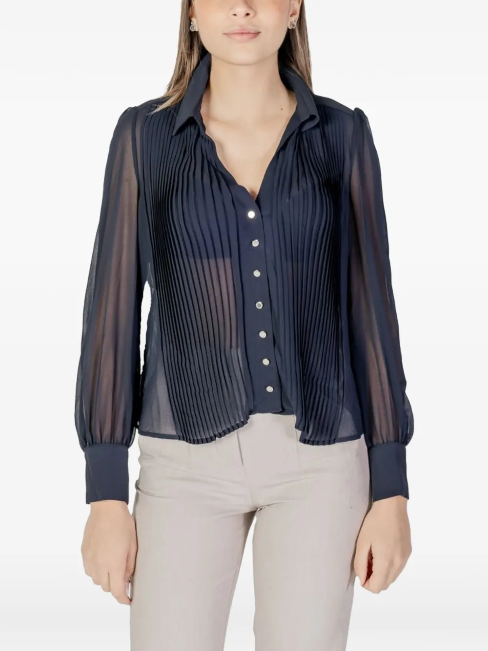 Morgan pleated semi-sheer shirt - Blu