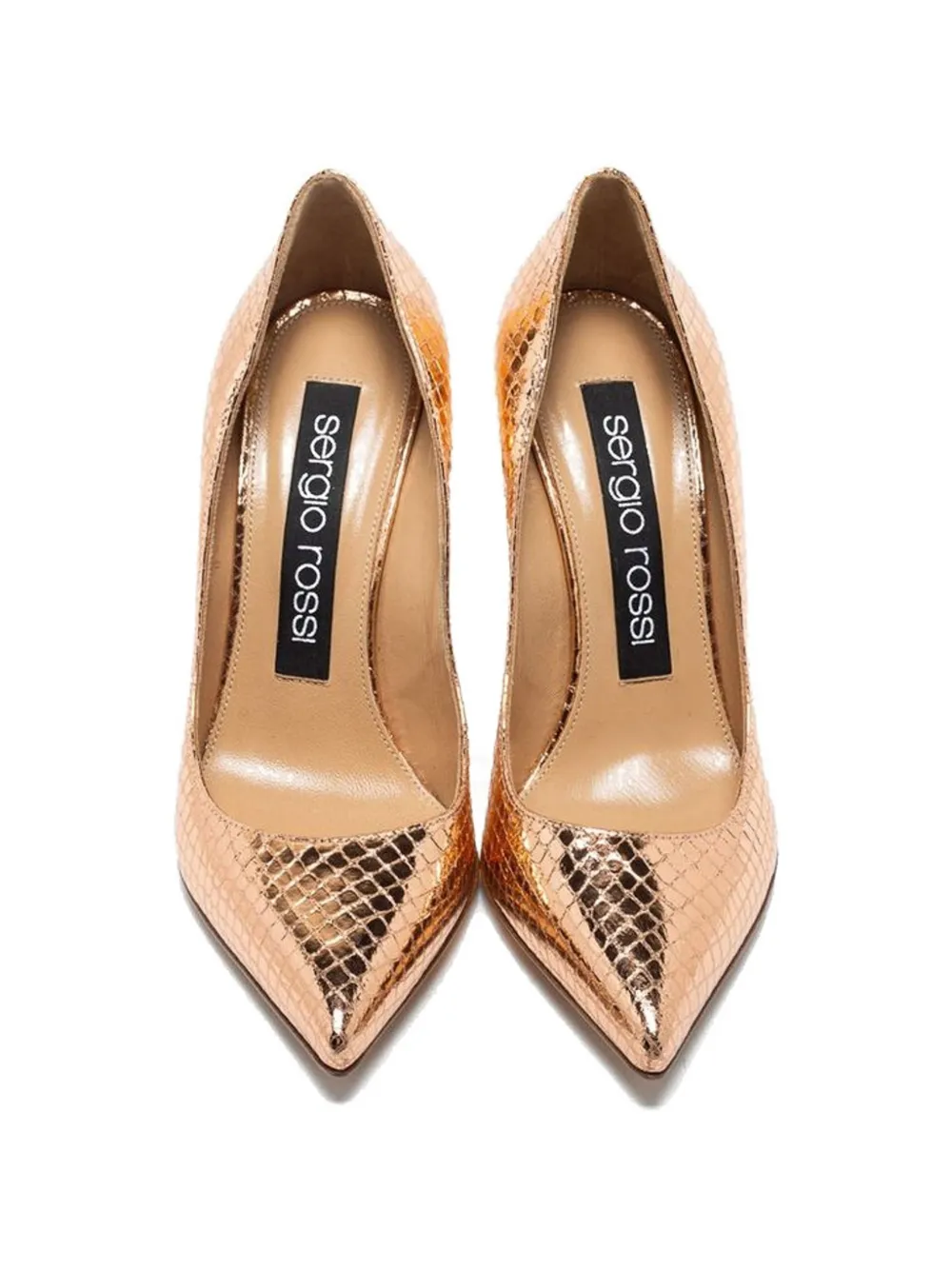 Sergio Rossi snakeskin-effect metallic-finish pumps Goud