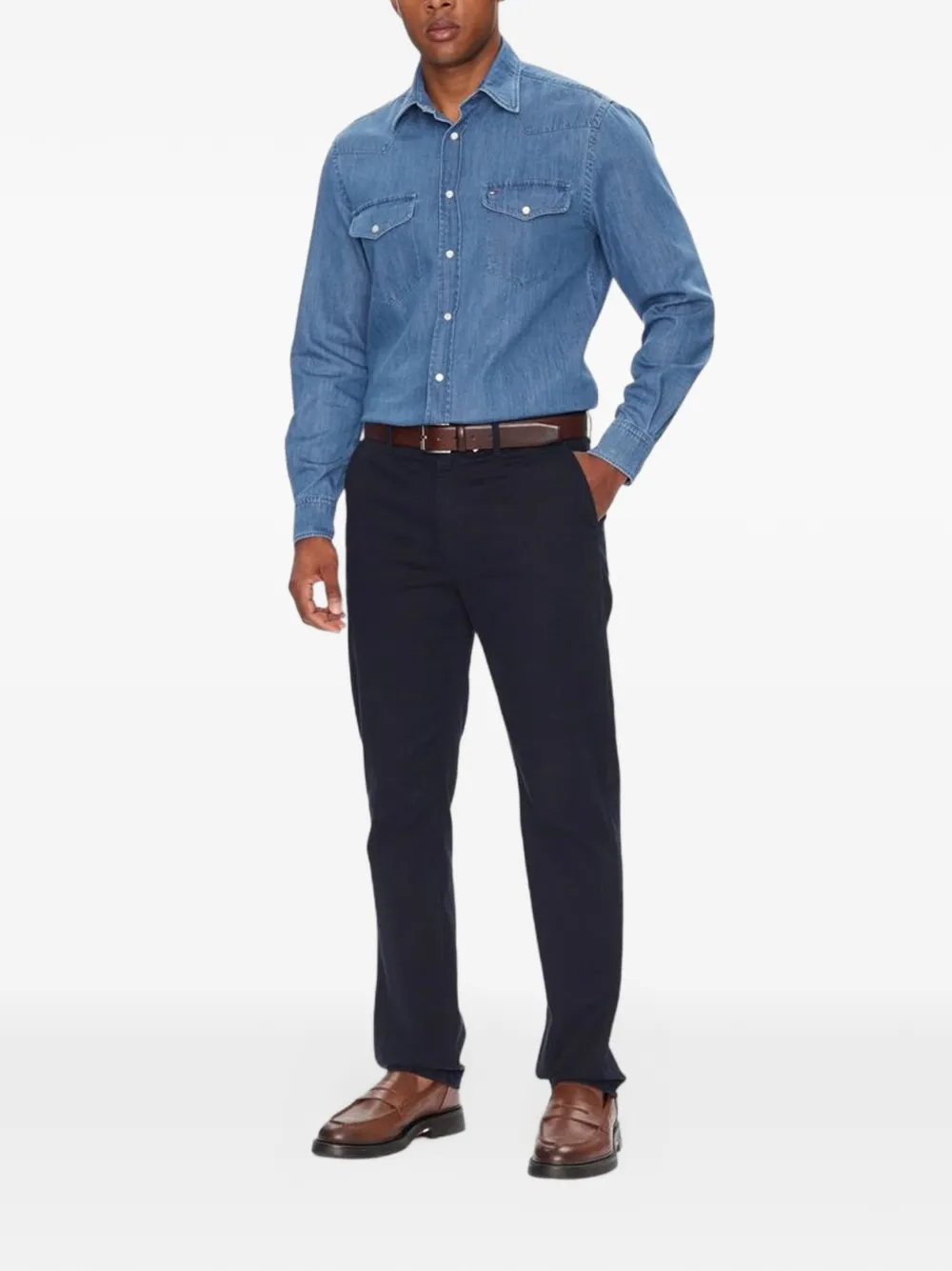 Tommy Hilfiger Denim overhemd met Western-yoke Blauw
