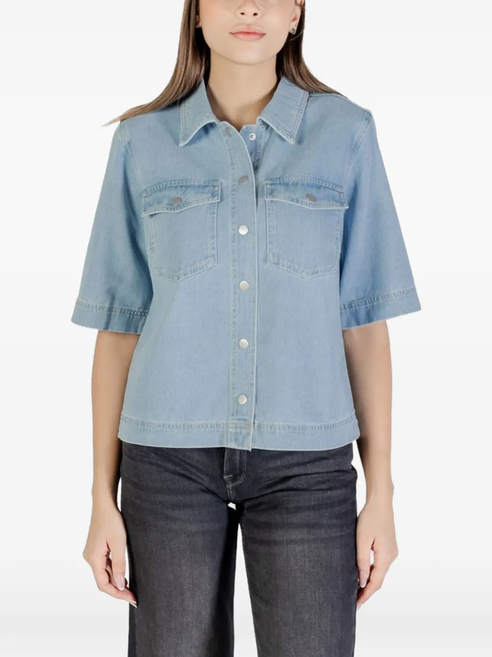 ONLY short-sleeve cotton denim shirt - Blu