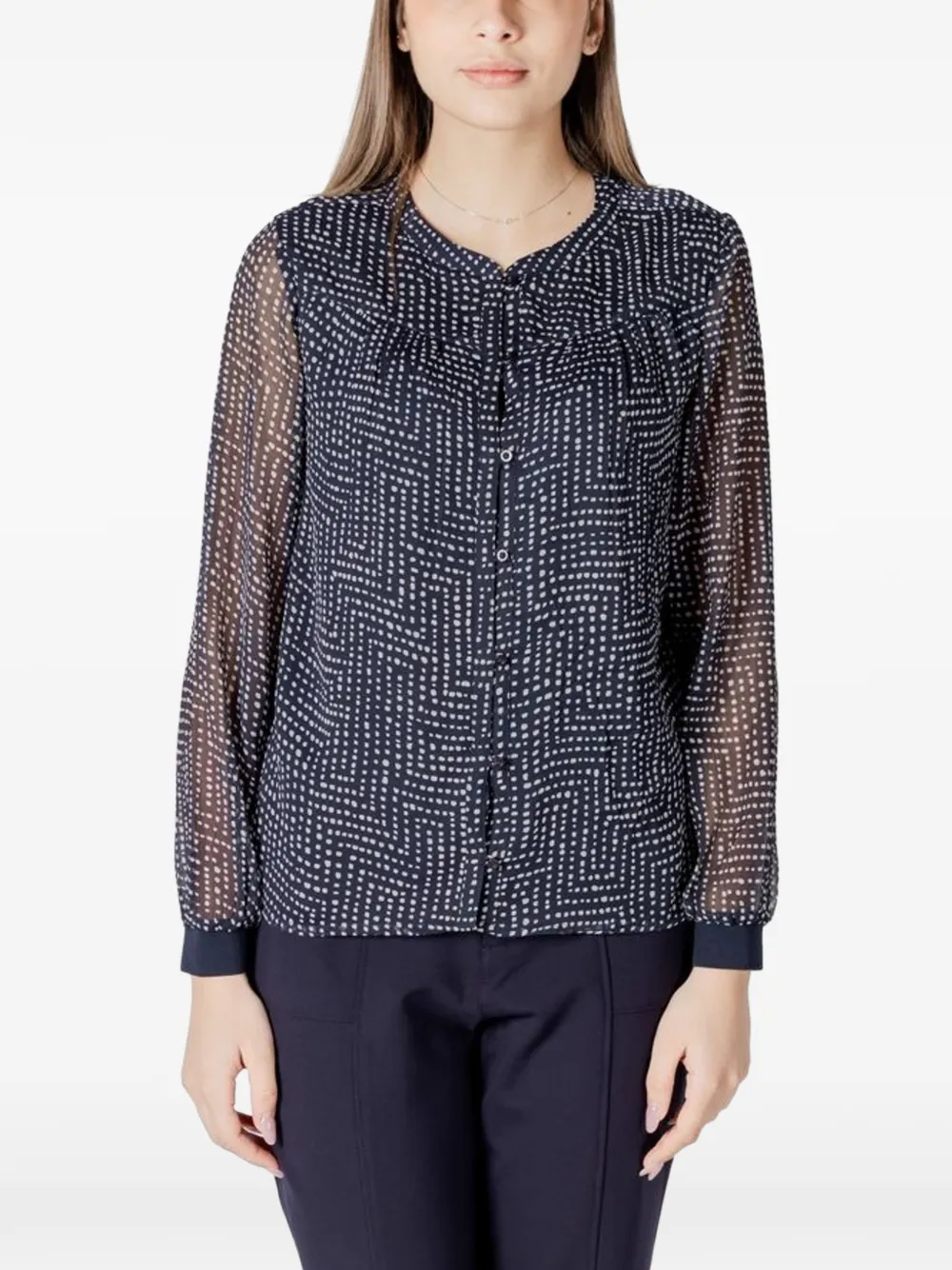 Street One Blouse met geometrische print en lange mouwen Blauw