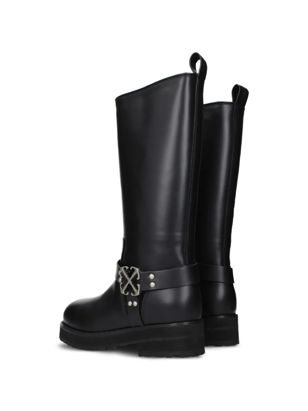 Off-White Off Track Buckle-detail Leather High Boots in Black, view 3