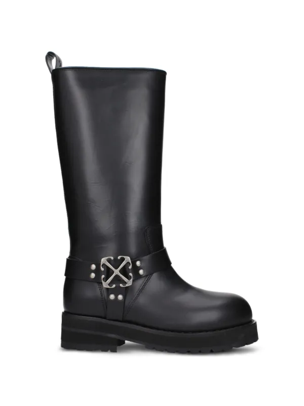 Off-White Off Track Buckle-detail Leather High Boots in Black