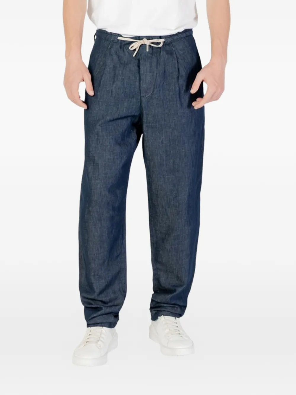 Replay drawstring-fastening pleated cotton trousers - Blu