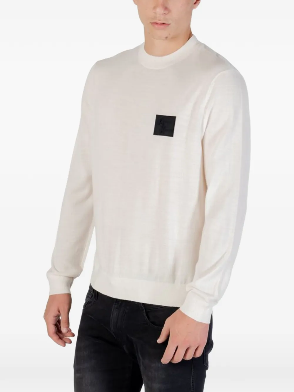 Armani Exchange Trui met logopatch Beige