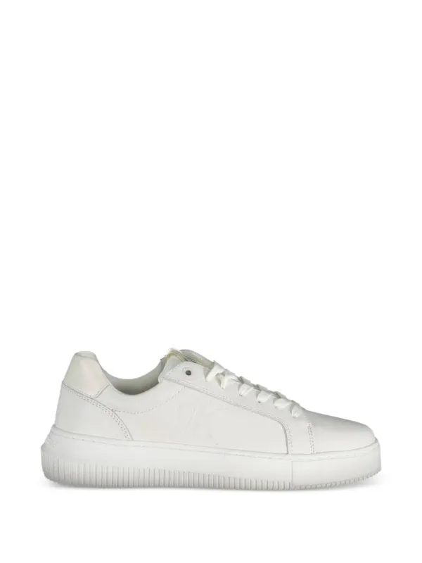 Calvin Klein Embossed-logo Leather Sneakers in White