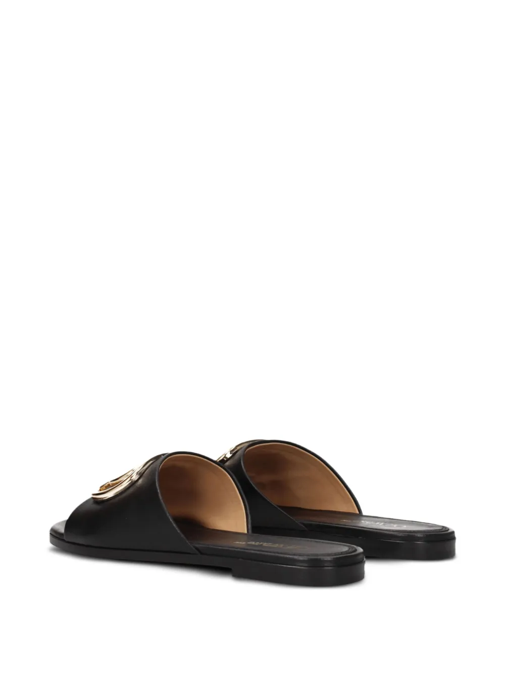 Off-White logo-plaque leather flat sandals Zwart