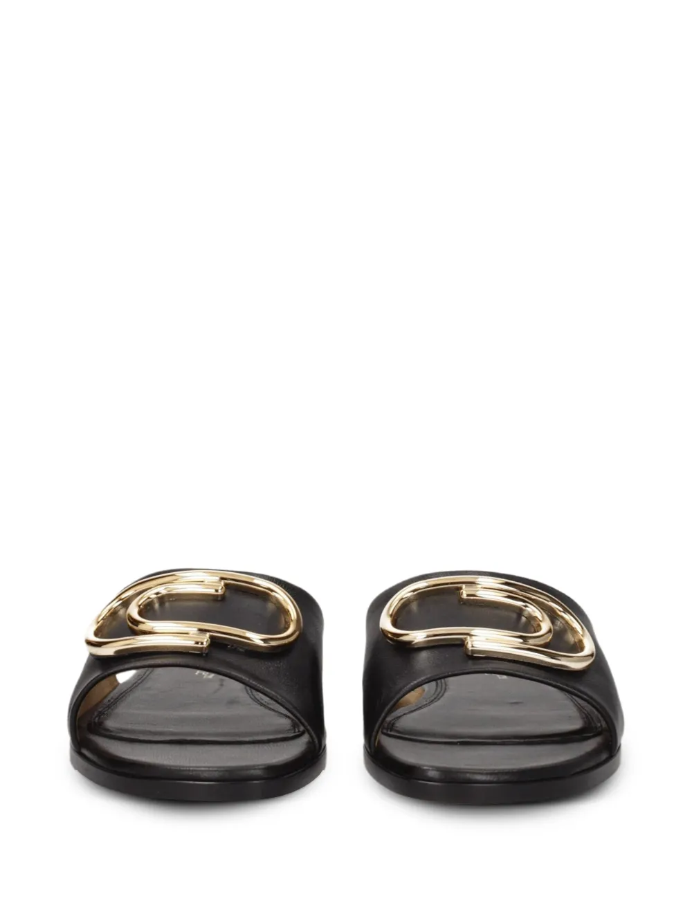 Off-White logo-plaque leather flat sandals Zwart