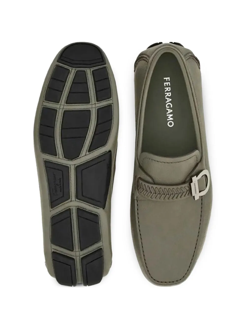 Ferragamo Gancini-plaque braided-strap loafers Groen