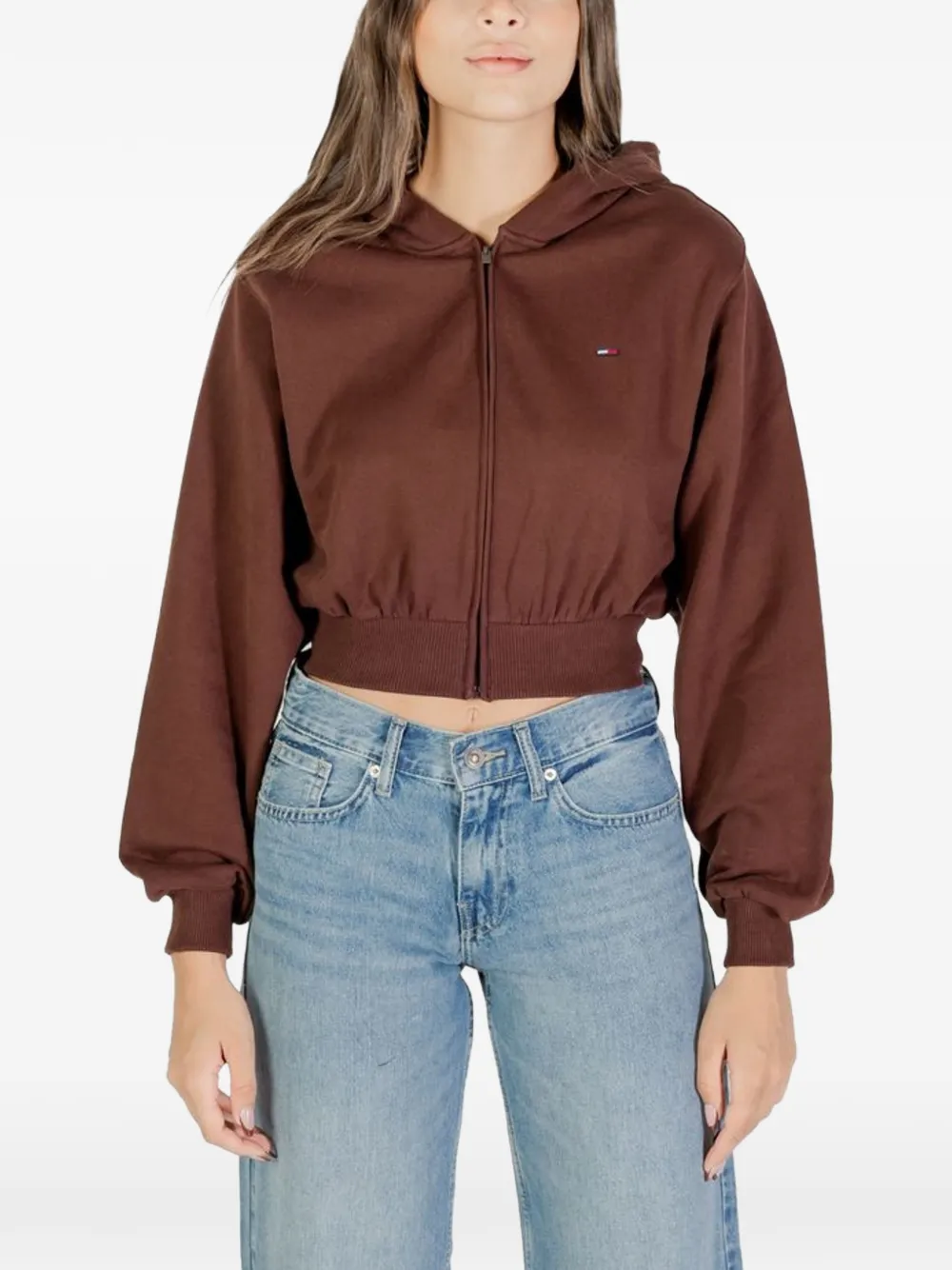 Tommy Jeans zip-up cropped hoodie - Marrone