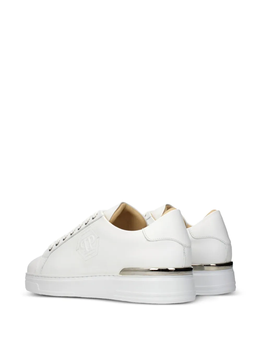 Philipp Plein Hexagon logo-debossed leather sneakers Wit