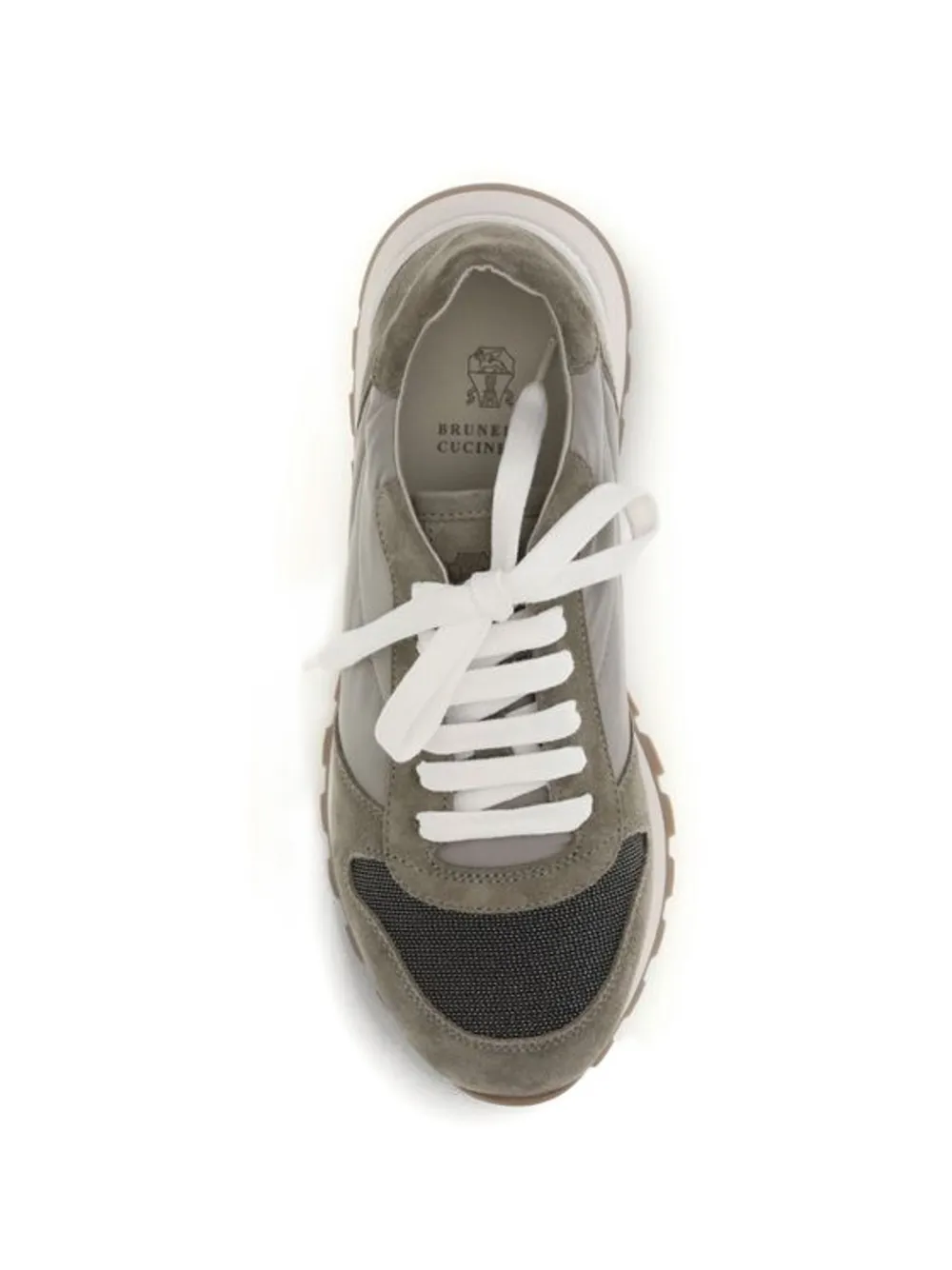Brunello Cucinelli suede-panelled mesh sneakers Groen