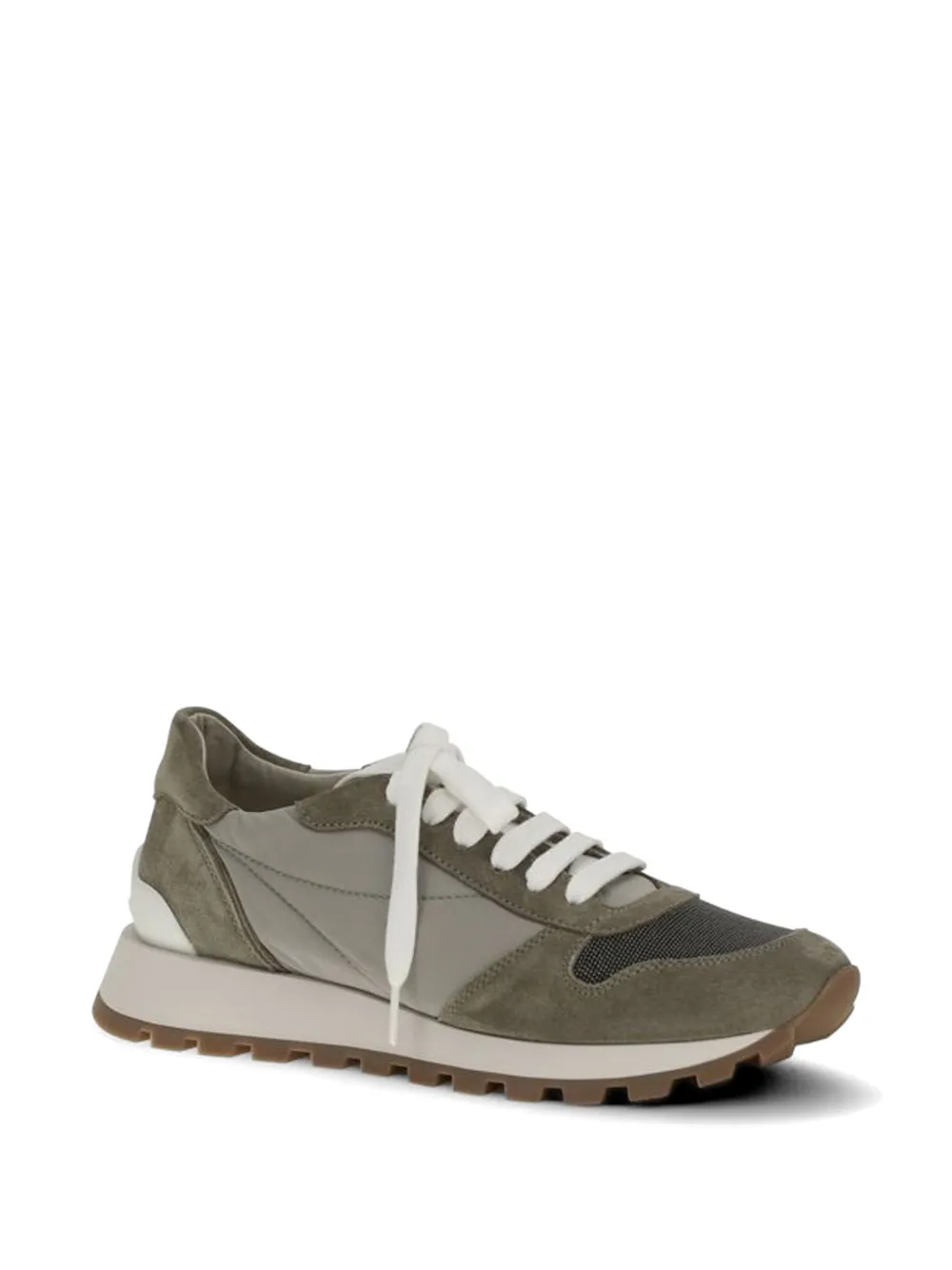 Brunello Cucinelli suede-panelled mesh sneakers Groen