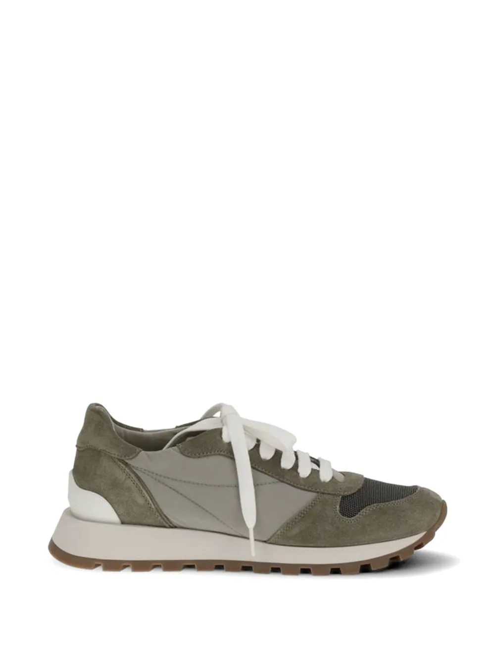 Brunello Cucinelli suede-panelled mesh sneakers Groen